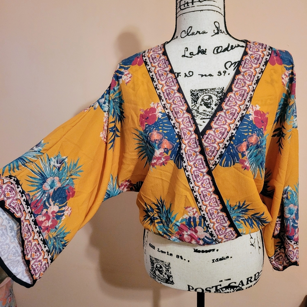 Flying Tomato Yellow Floral Crop Top